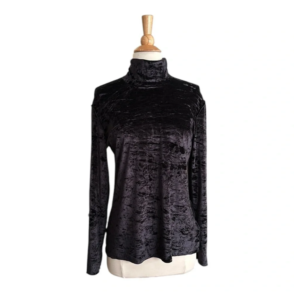 BOGNER Black Crushed Velvet Turtleneck Top Y2K Gothic Après Ski Performance 14 - Picture 16 of 16